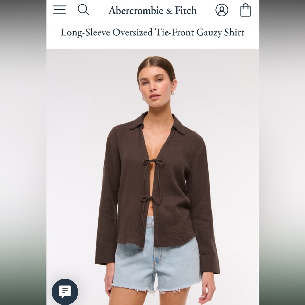 Abercrombie & Fitch Long-Sleeve Oversized Tie-Front Gauzy Shirt - Brown